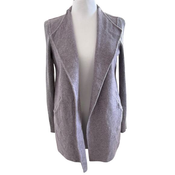 Kinross Cashmere Wool Light Grey Purple Open Front Coat Jacket Ribbed Size Small - Picture 3 of 6